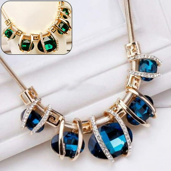 OPOLSKI Fashion Women Crystal Pendant Golden Chain Choker Green