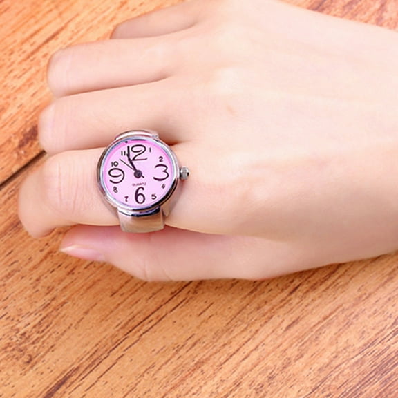 OPOLSKI Finger Ring Watch Multifunctional Decorative Alloy Time Display Jewelry Pink