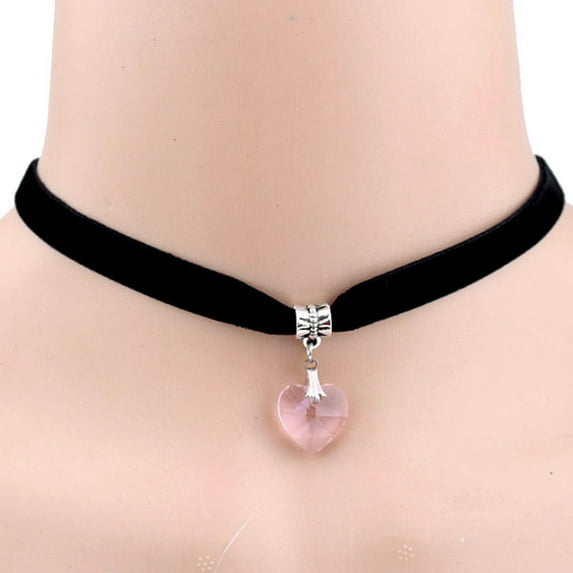OPOLSKI Gothic Heart Rhinestone Pendant Velvet Choker Short Necklace Red