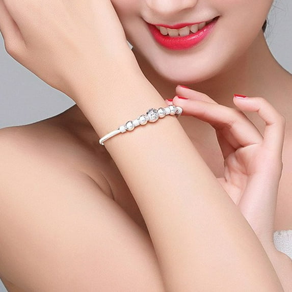 OPOLSKI Hollow Bead Charm Bracelet Bangle Fashion Women Adjustable Party Jewelry Gift Silver