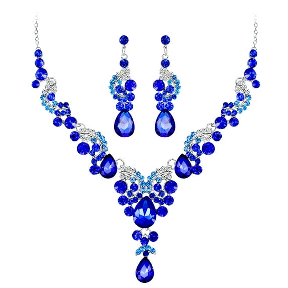 OPOLSKI Luxury Water Drop Rhinestone Inlaid Necklace Earrings Jewelry Set 4#