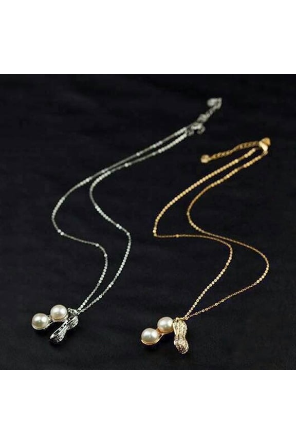 Necklace Elegant Appearance Shiny Rhinestone 2 Colors Peanut Pendant Necklace Golden