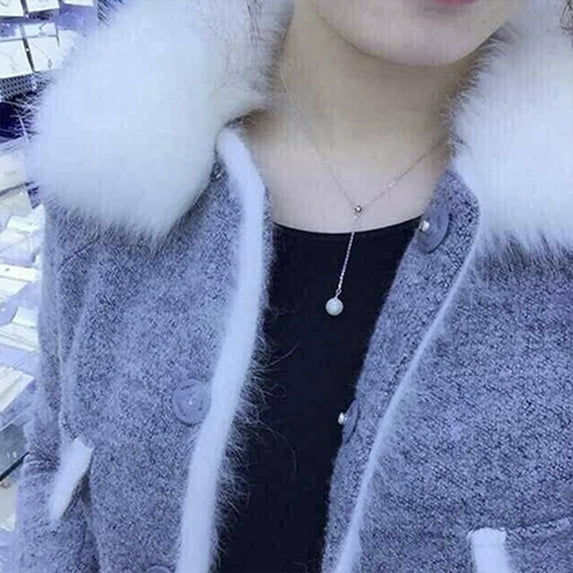 OPOLSKI Necklace Exquisite Adjustable Single Faux Pearl Pendant Chain Jewelry Silver