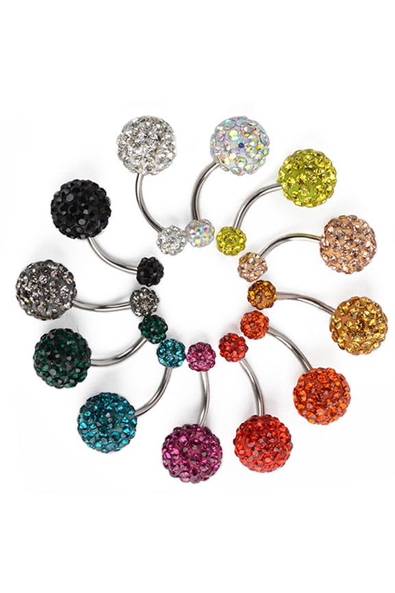 Rhinestone Balls Navel Button Barbell Body Piercing Belly Ring Light Blue