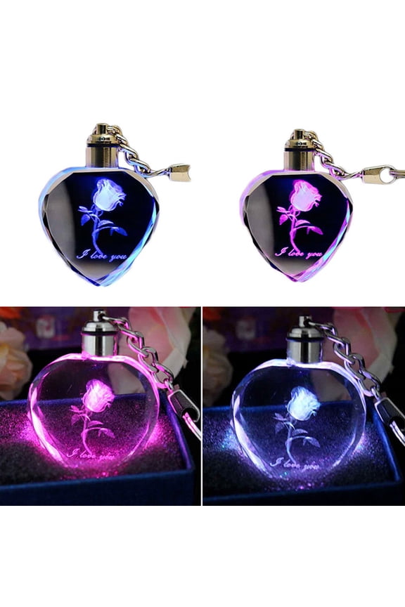Rose Heart Key Chain Color Changing Flashing LED Lights Keyring 1#