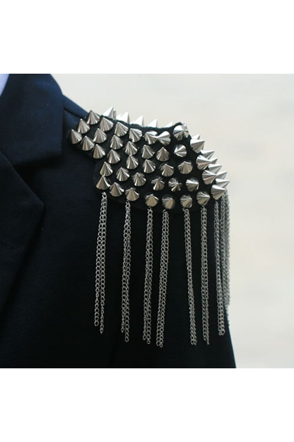 Shoulder Brooch Tassels Punk Jewelry Vintage Fringe Epaulette Silver