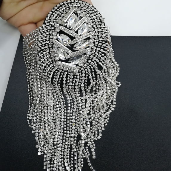 OPOLSKI Shoulder Brooch Tassels Rhinestones Jewelry Handmade Shiny Epaulet Sliver1