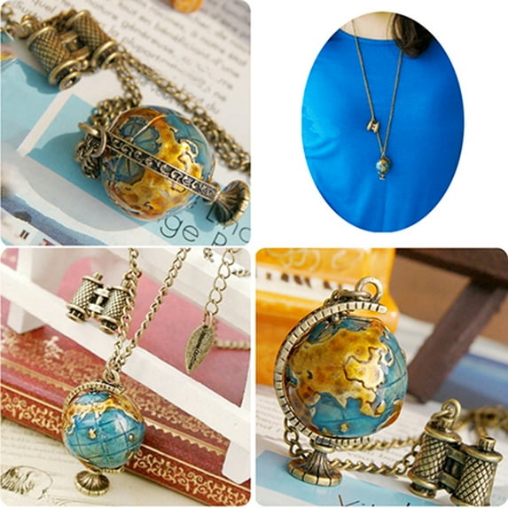 OPOLSKI Vintage Creative Alloy Rotatable Globe Binoculars Necklace Sweater Chain A