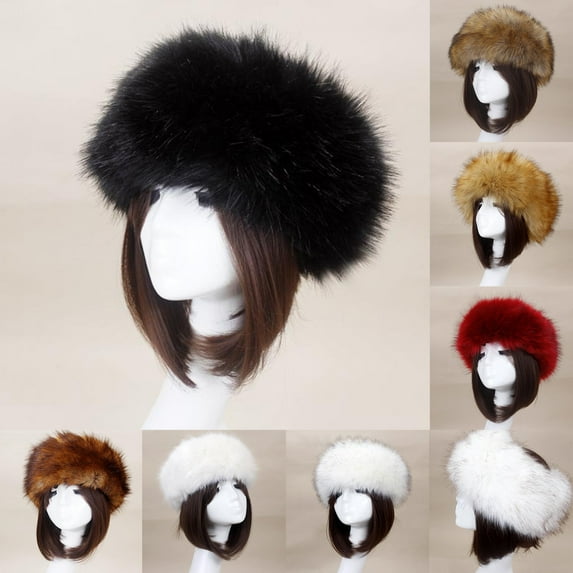 OPOLSKI Women Hat Solid Color Faux Fur Headwear Brimless Empty Top Hat for Skiing