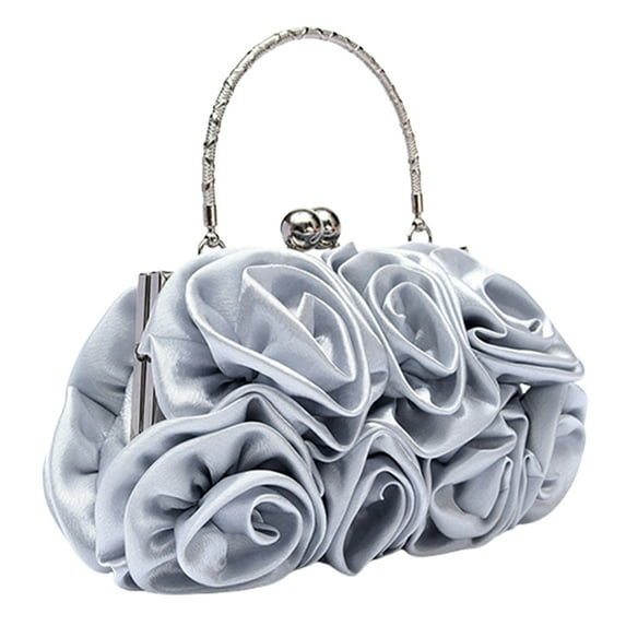 OPOLSKI Women Rose Flower Pattern Faux Silk Handbag Bridal Clutch Bag for Wedding Evening Party