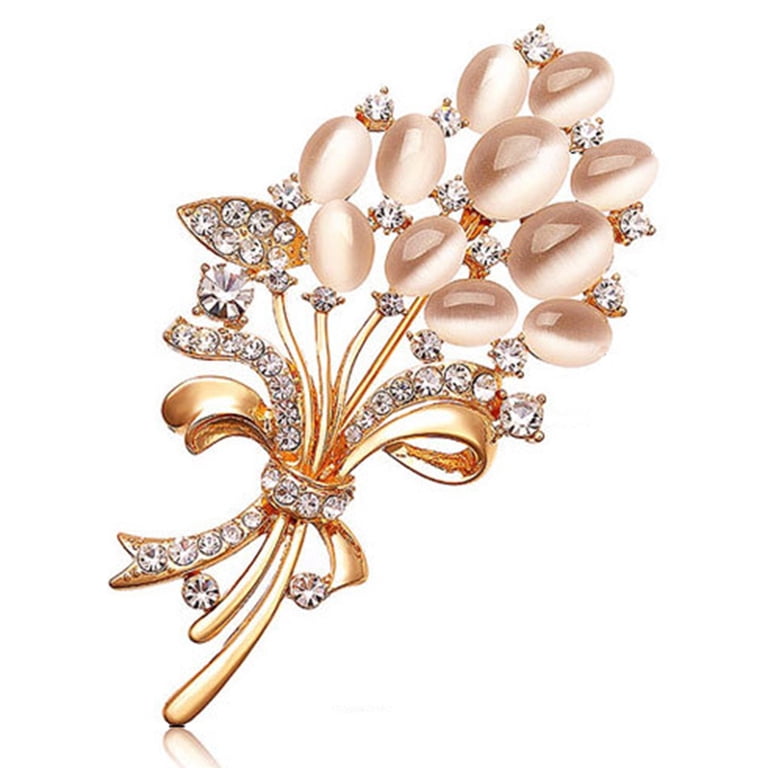 Opolski Women Vintage Rhinestone Opal Wheat Flower Brooch Pin Dress Scarf Golden, Women's, Size: 6.5 Opolski Women Vintage Rhinestone Opal Wheat Flower Brooch Pin Dress Scarf Golden, Women's, Size: 6.5
