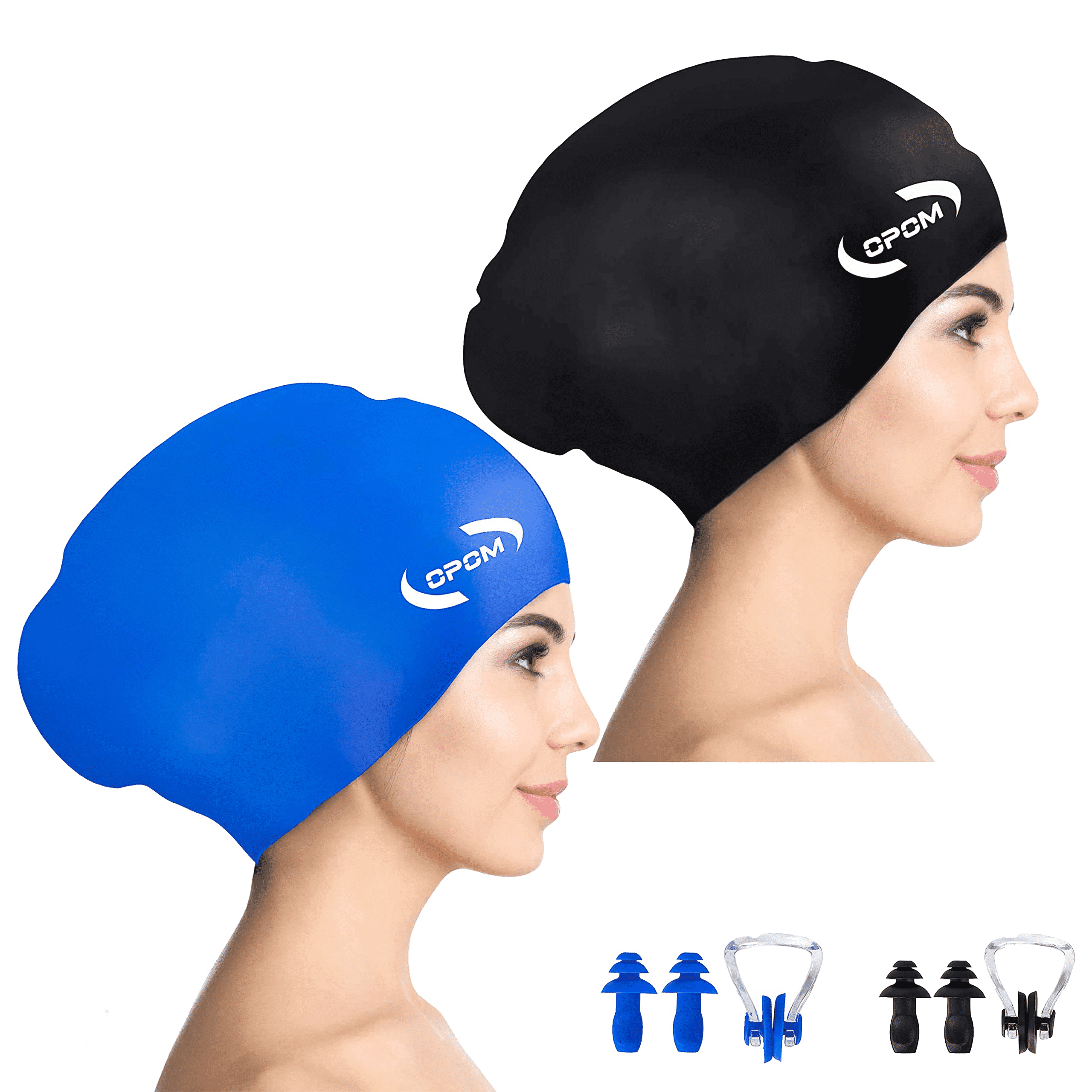 REDESS Silicone Swim Cap, Waterproof, Large, Black and Blue, Unisex ...
