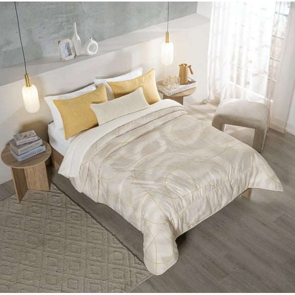 OPORTO GEOMETRIC SOFT TEXTURE REVERSIBLE COMFORTER SET 4 PCS QUEEN SIZE MADE IN MEXICO