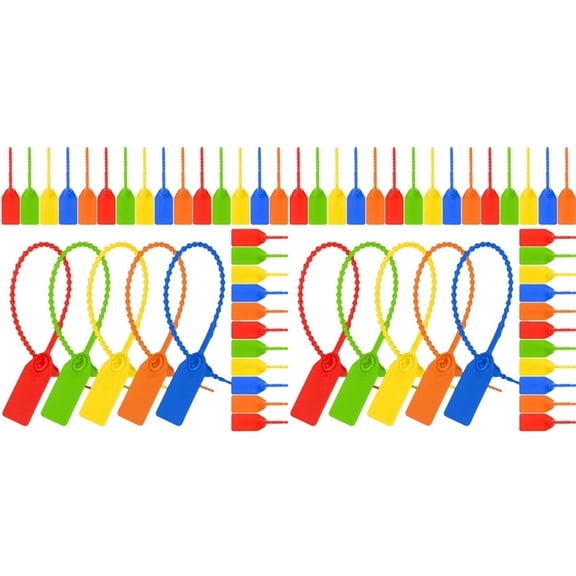 OPP 1000-Pack Plastic Tamper Seals Zip Ties, 25cm, Multicolor Red Green Yellow Orange Blue - 200 Strips Each
