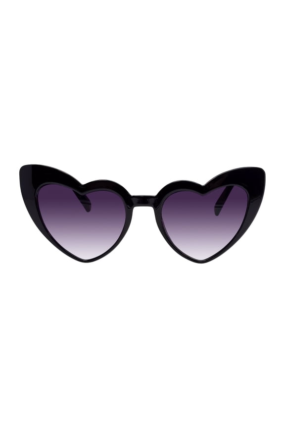 Juniors Plastic Heart Black Frame Smoke Lens Sunglasses