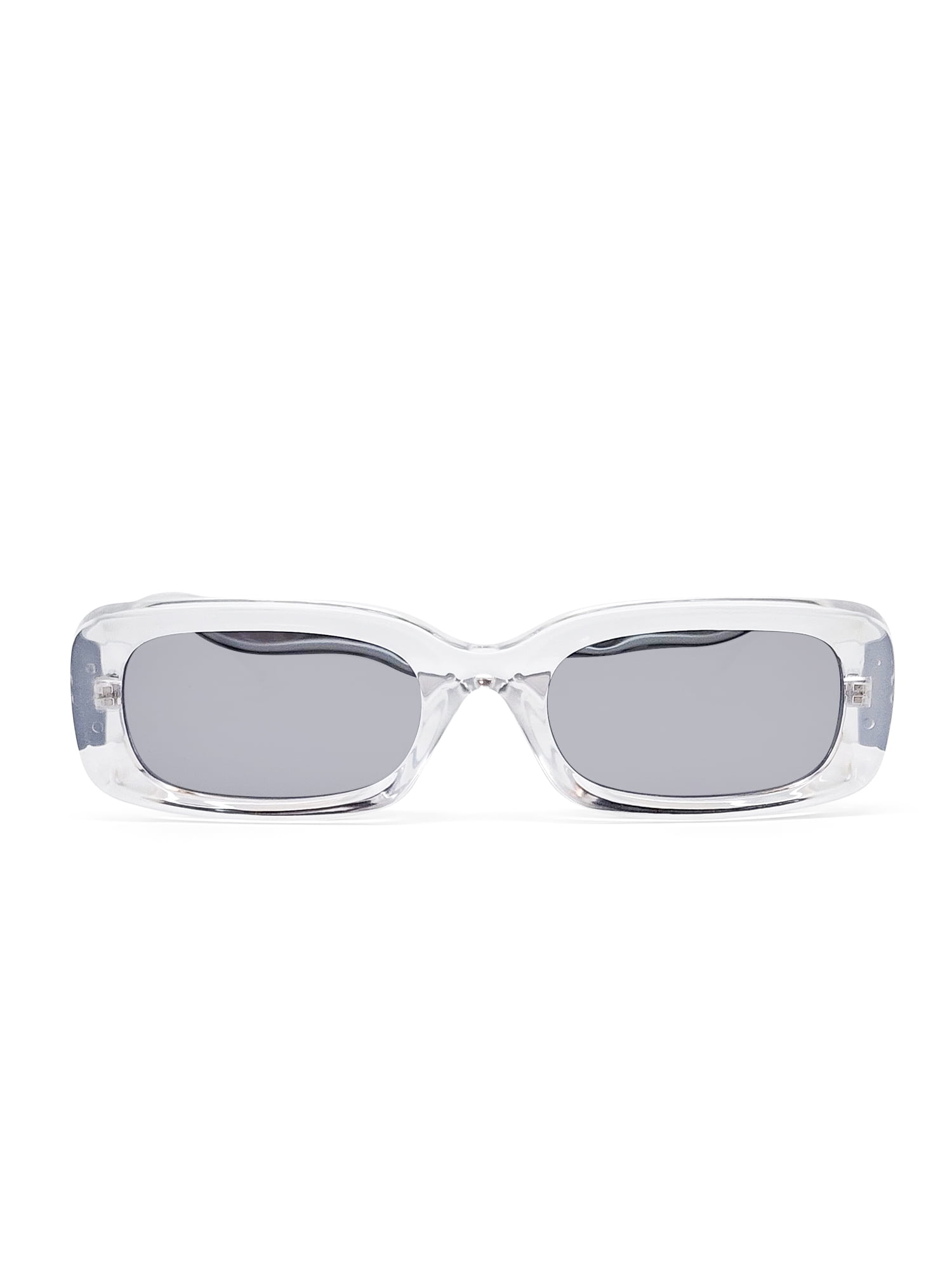 Juniors Plastic Slim Rectangle Clear Frame Smoke Lens Sunglasses