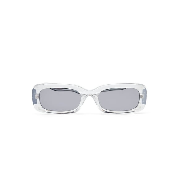 Juniors Plastic Slim Rectangle Clear Frame Smoke Lens Sunglasses