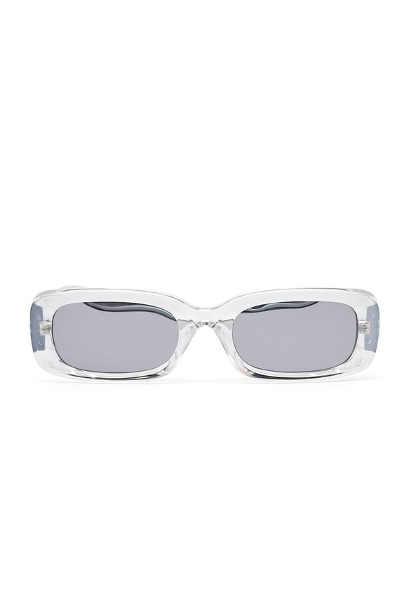 Juniors Plastic Slim Rectangle Clear Frame Smoke Lens Sunglasses
