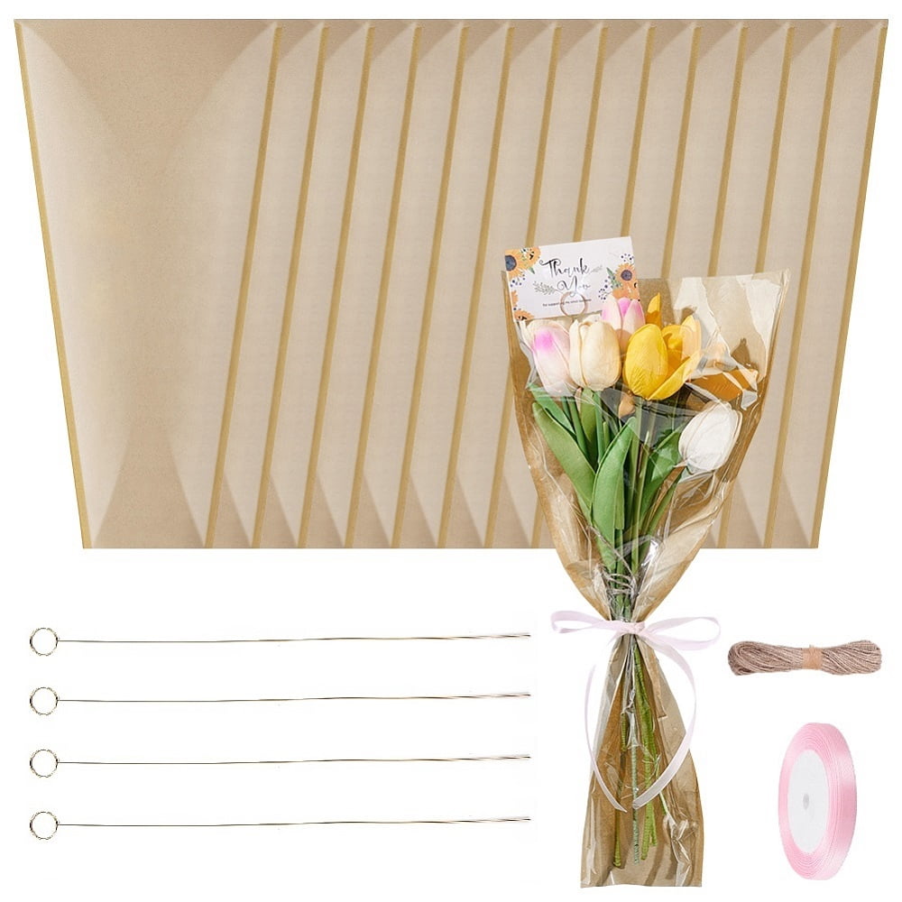 OPP Plastic Paper Single Flower Gift Bags Sets include Ring Iron Floral Pick Card Holder Jute Cord Polyester Ribbon Mixed Color 303x18x2mm