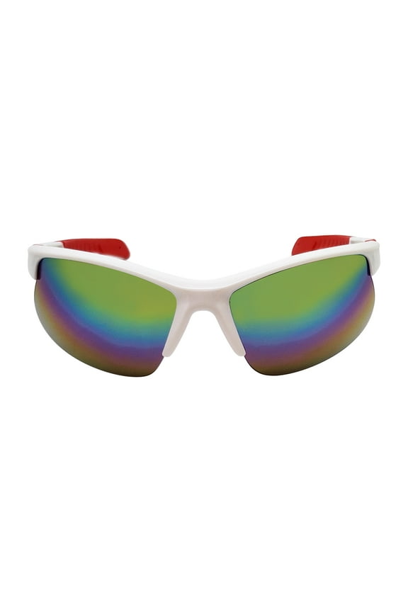 Mens Plastic Sports Wrap White Frame Multicolor Mirror Lens Sunglasses
