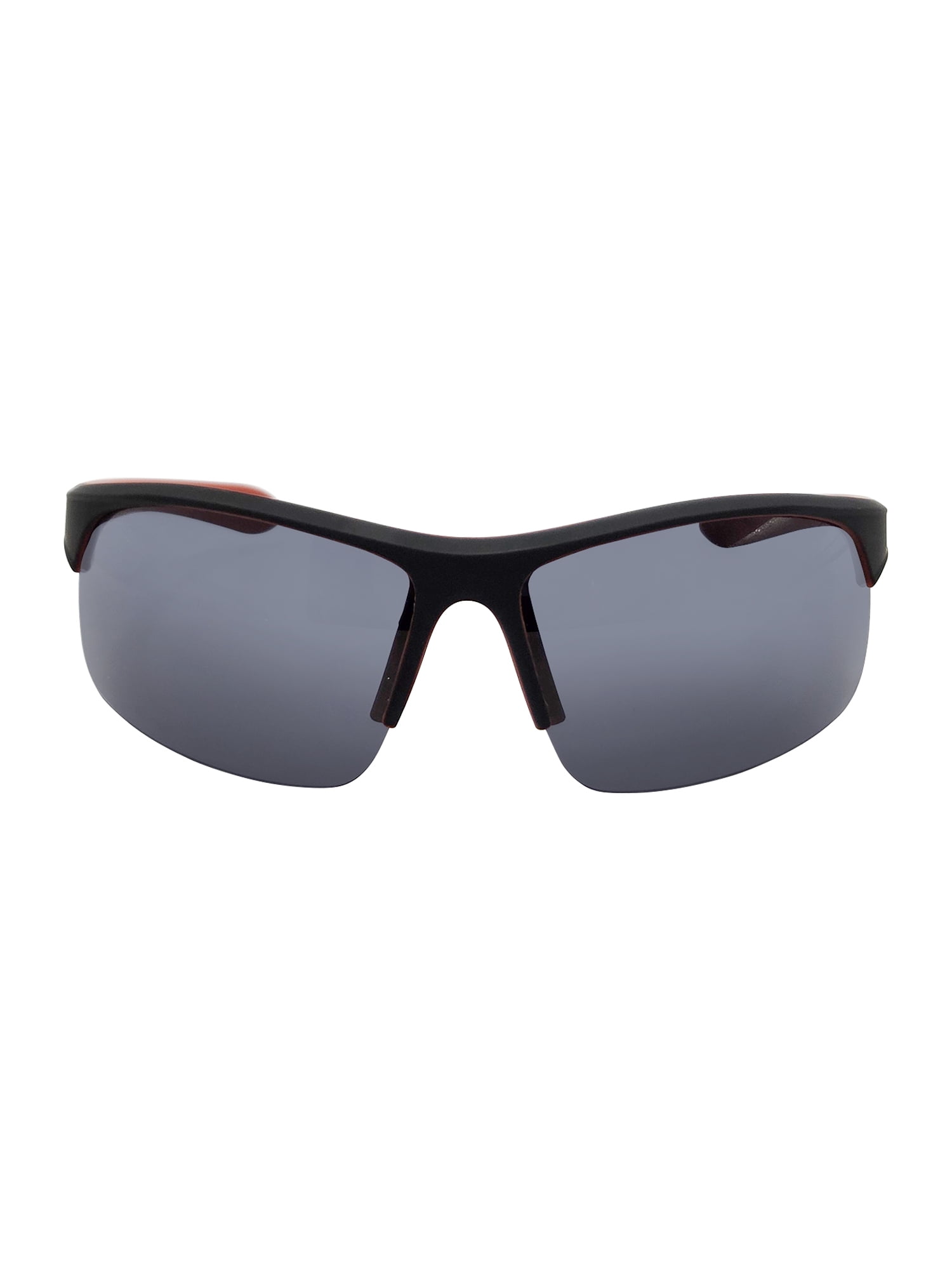 Kids Plastic Sports Wrap Shield Black and Red Frame Smoke Lens Sunglasses