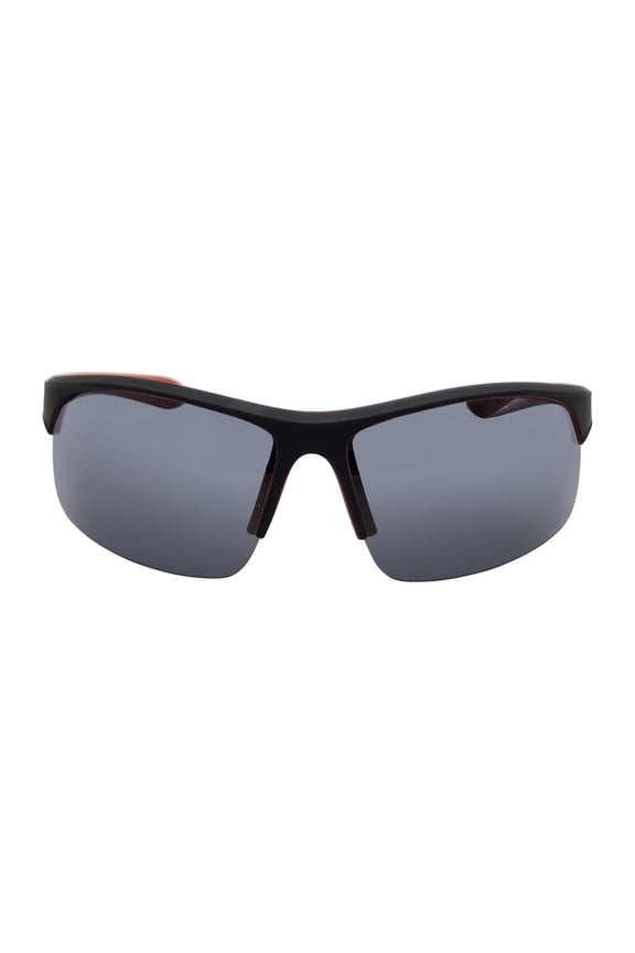 Kids Plastic Sports Wrap Shield Black and Red Frame Smoke Lens Sunglasses