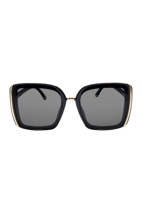 Womens Plastic Oversize Square Black Frame Smoke Lens Sunglasses