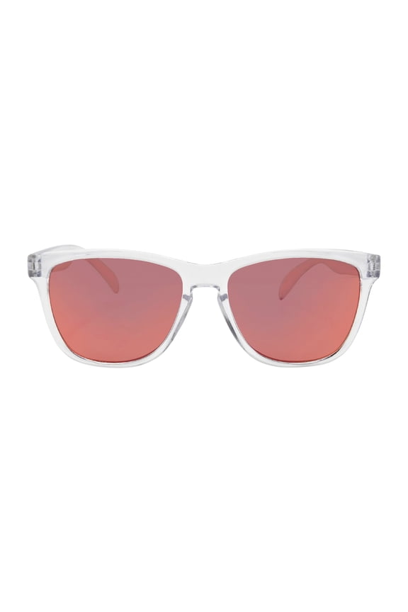 Mens Plastic Wayfarer Clear Frame Red Mirror Lens Sunglasses