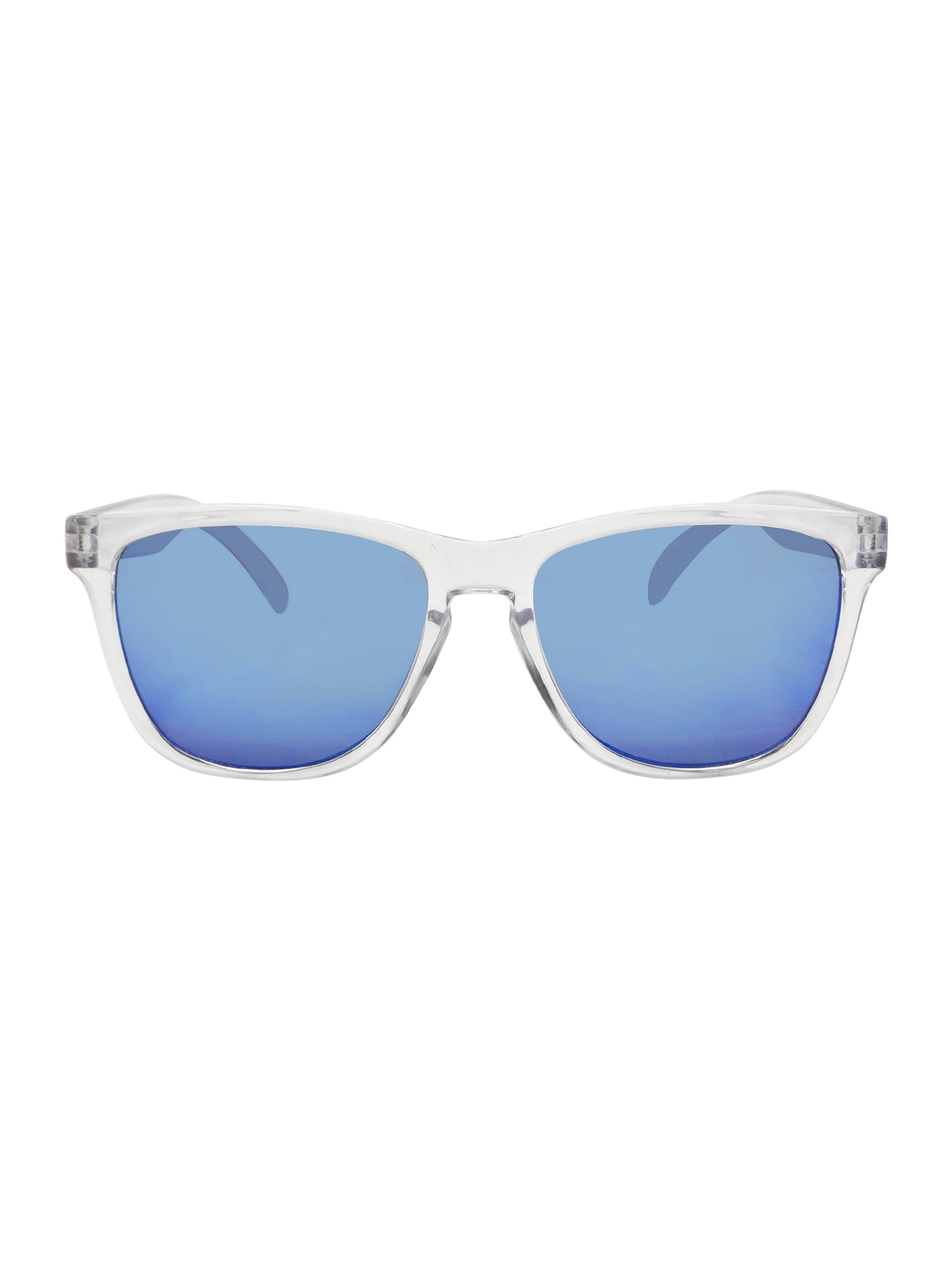 Mens Plastic Wayfarer Clear Frame Blue Mirror Lens Sunglasses
