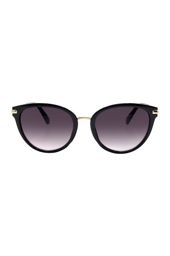 Juniors Plastic Round Cat Eye Black Frame Smoke Lens Sunglasses