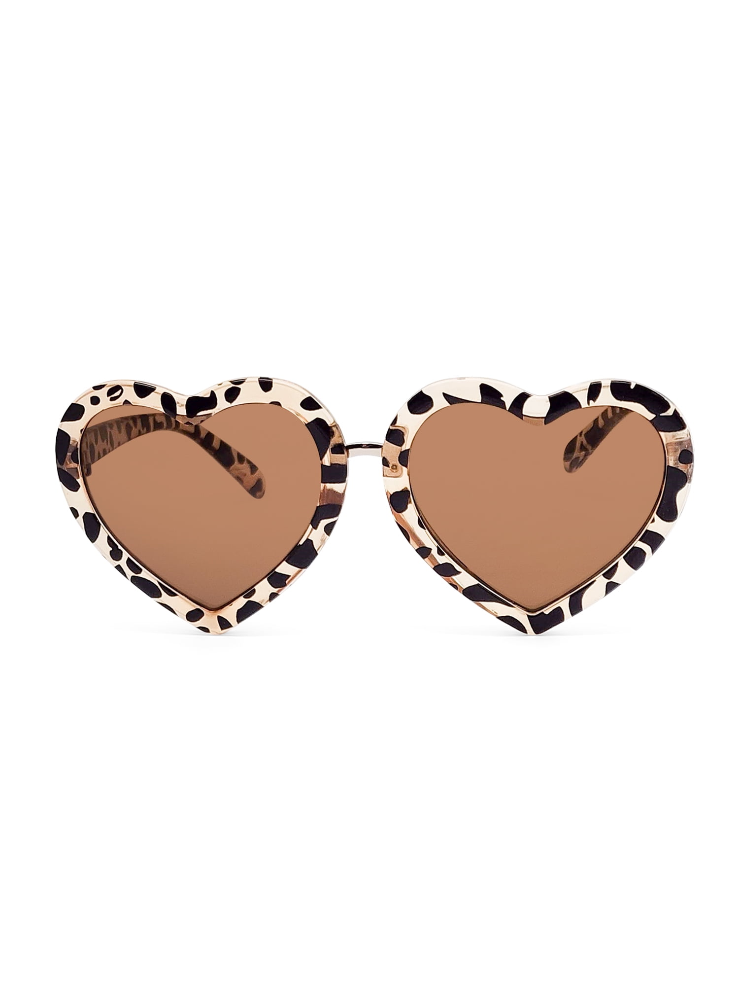 Kids Plastic Heart Leopard Frame Brown Lens Sunglasses