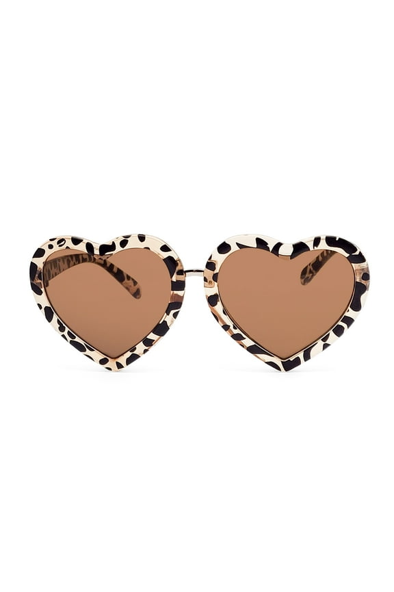 Kids Plastic Heart Leopard Frame Brown Lens Sunglasses