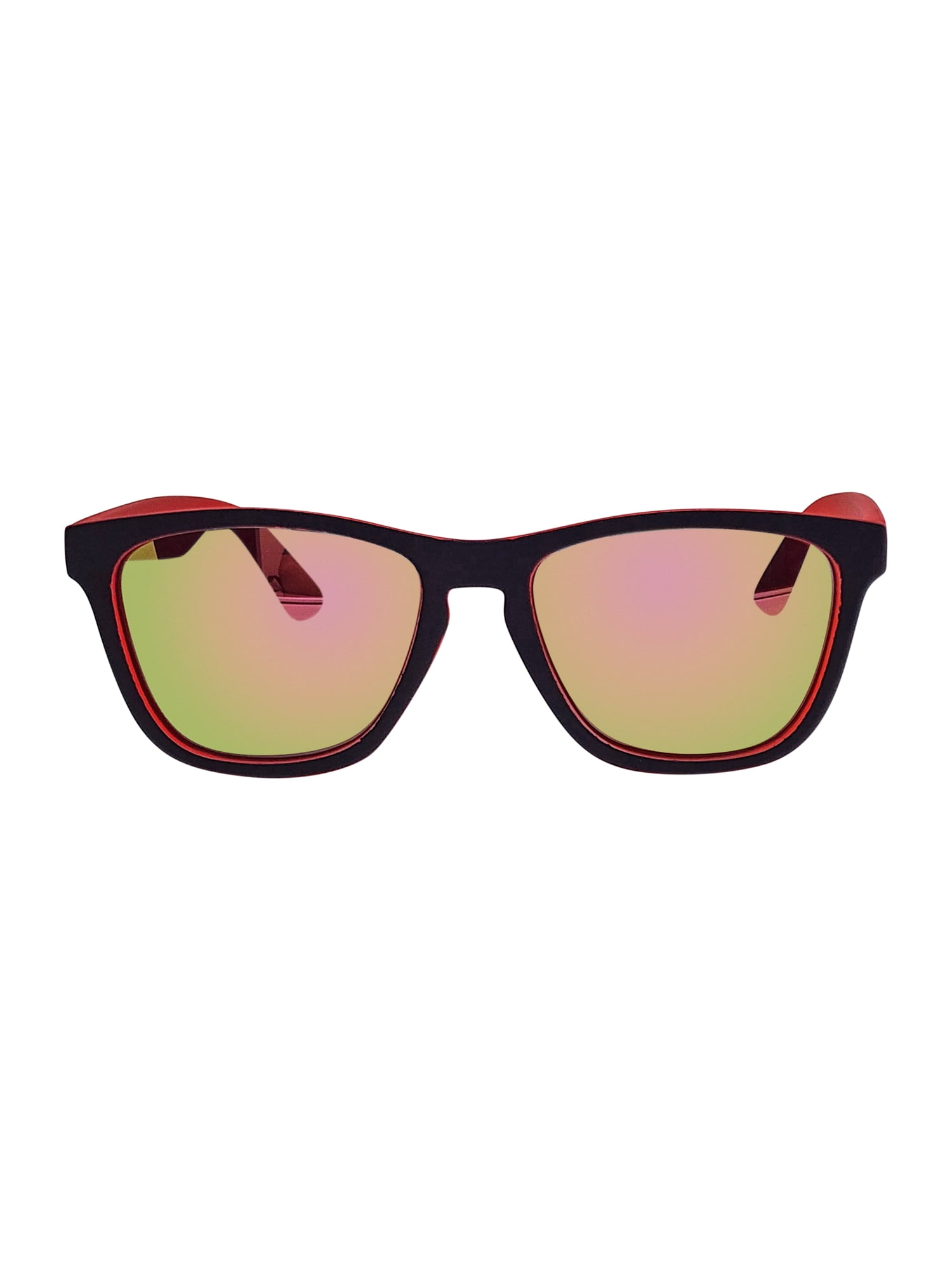 Kids Plastic Wayfarer Black and Red Frame Red Mirror Lens Sunglasses