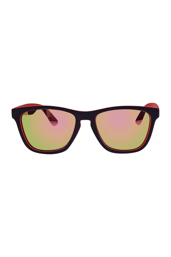 Kids Plastic Wayfarer Black and Red Frame Red Mirror Lens Sunglasses