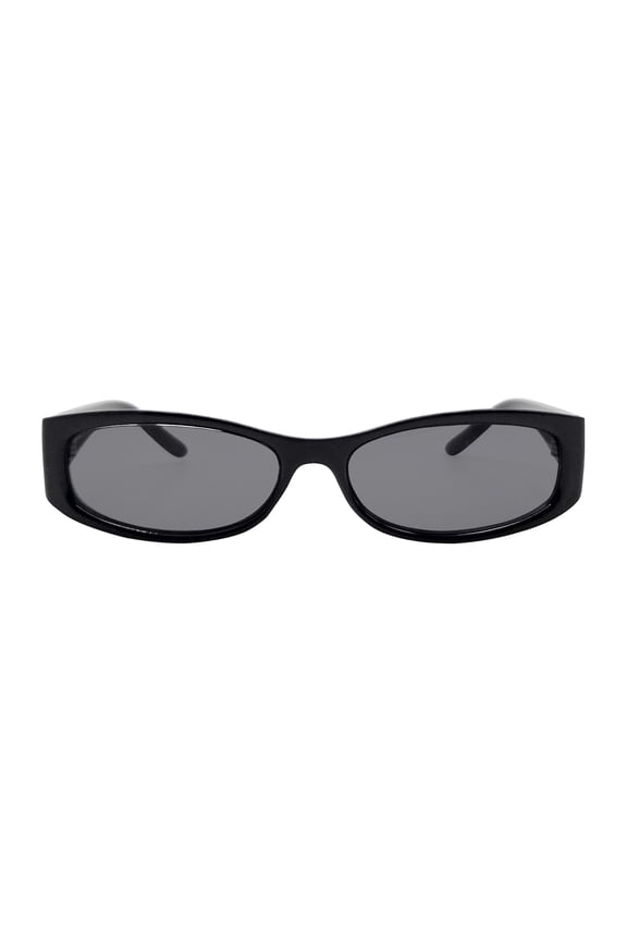 Juniors Plastic Slim Rectangle Black Frame Smoke Lens Sunglasses