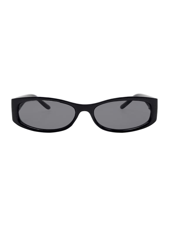 Juniors Plastic Slim Rectangle Black Frame Smoke Lens Sunglasses