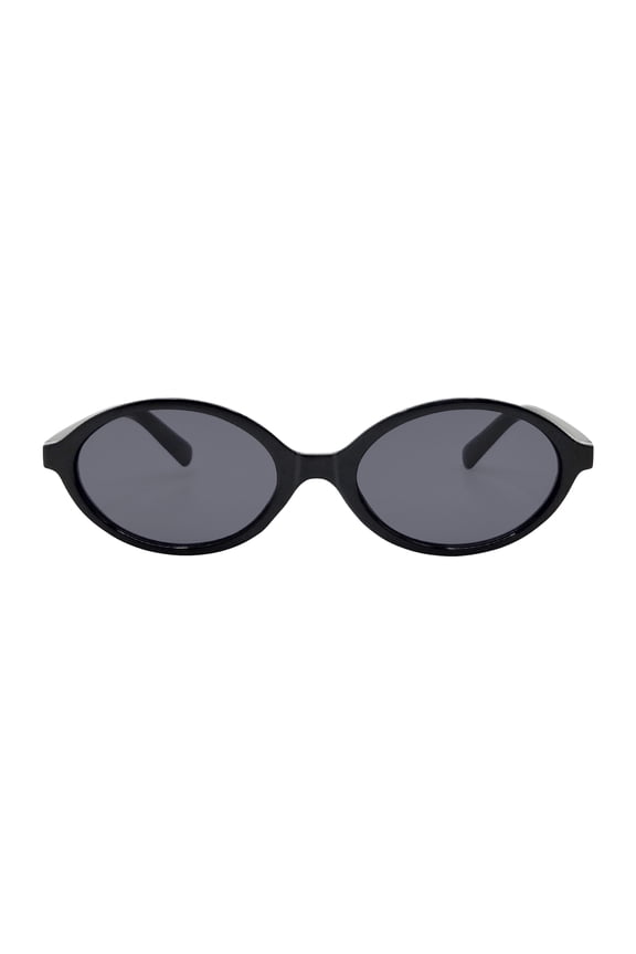 Juniors Plastic Slim Oval Black Frame Smoke Lens Sunglasses