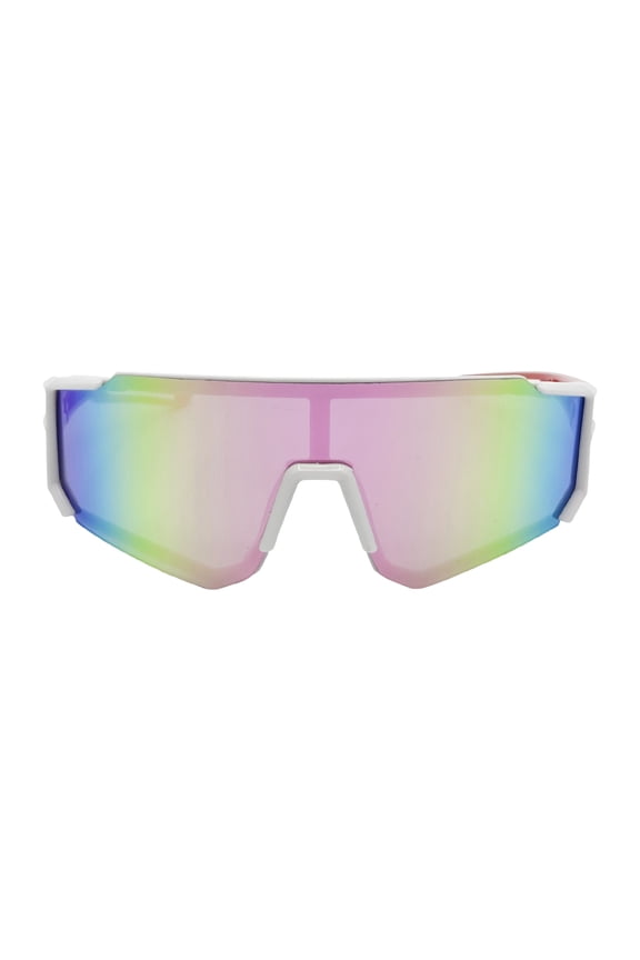 Kids Plastic Sports Wrap Shield White Frame Multicolor Mirror Lens Sunglasses