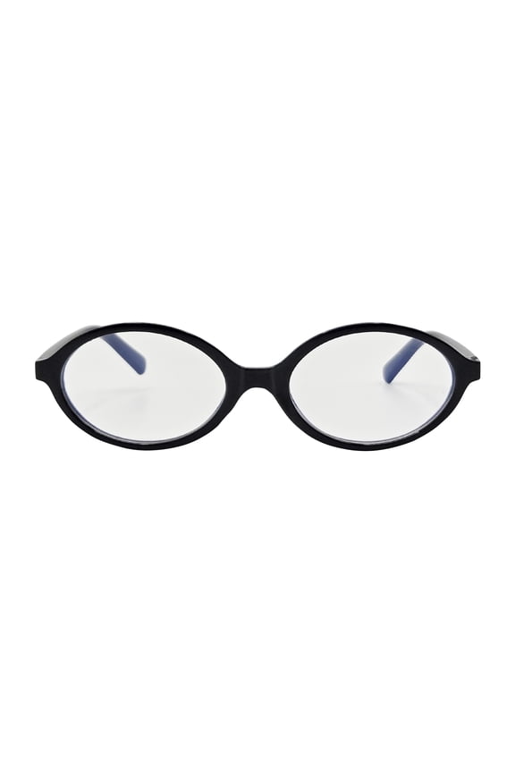 Juniors Plastic Slim Oval Black Frame Blue Light Lens Sunglasses
