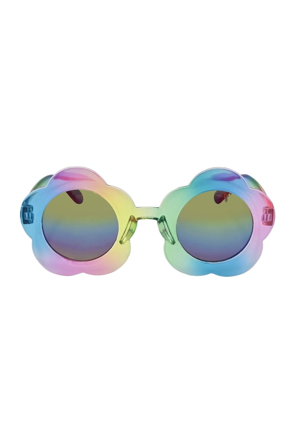 Kids Plastic Floral Round Multicolor Frame Multicolor Mirror Lens Sunglasses