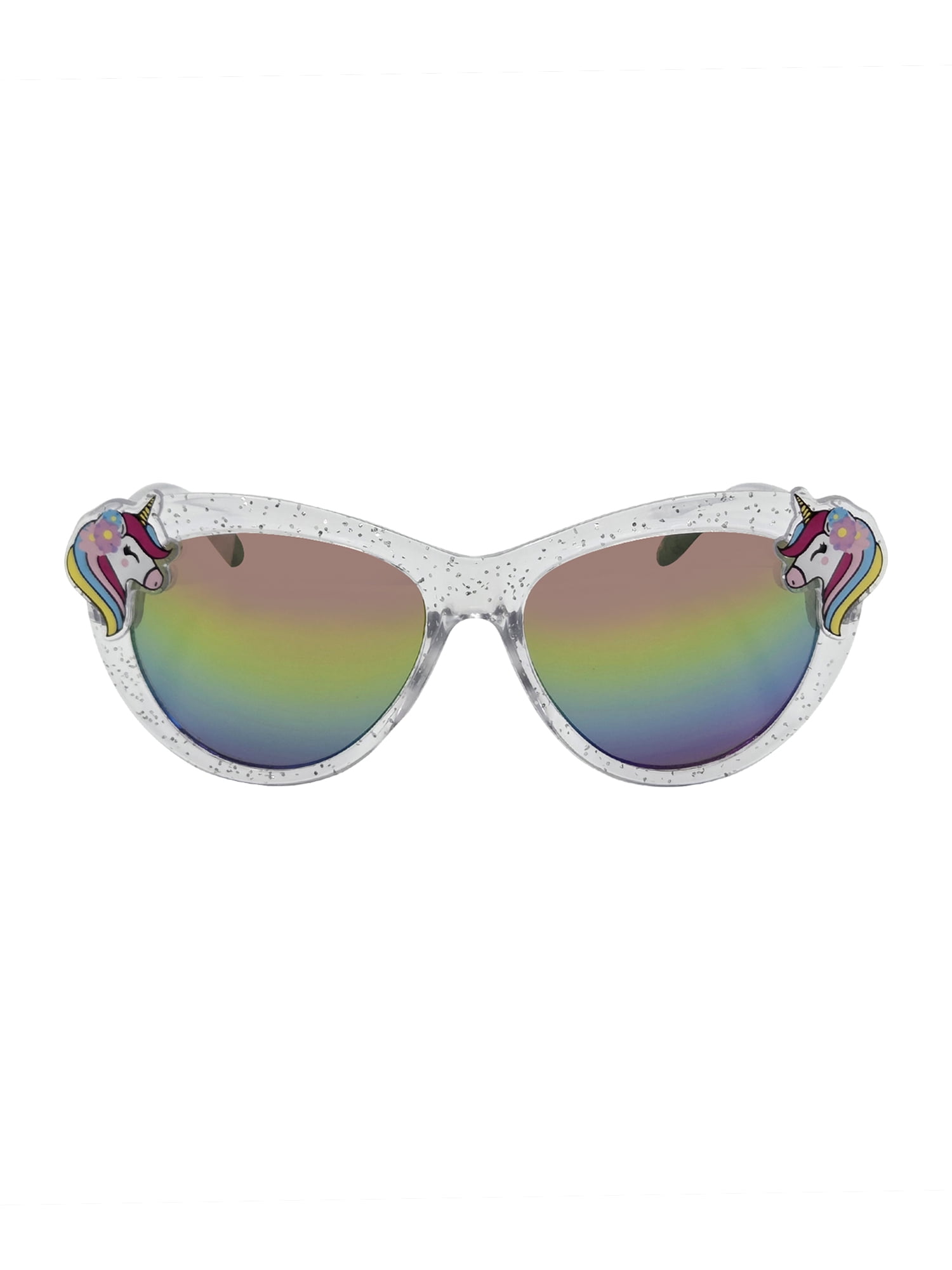 Kids Plastic Cateye Clear Frame Multicolor Mirror Lens Sunglasses