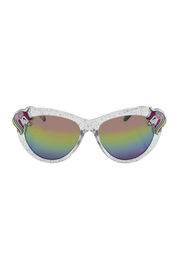 Kids Plastic Cateye Clear Frame Multicolor Mirror Lens Sunglasses