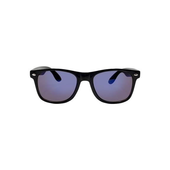 Mens Plastic Wayfarer Black Frame Blue Mirror Lens Sunglasses