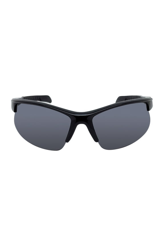 Mens Plastic Sports Wrap Black Frame Smoke Lens Sunglasses