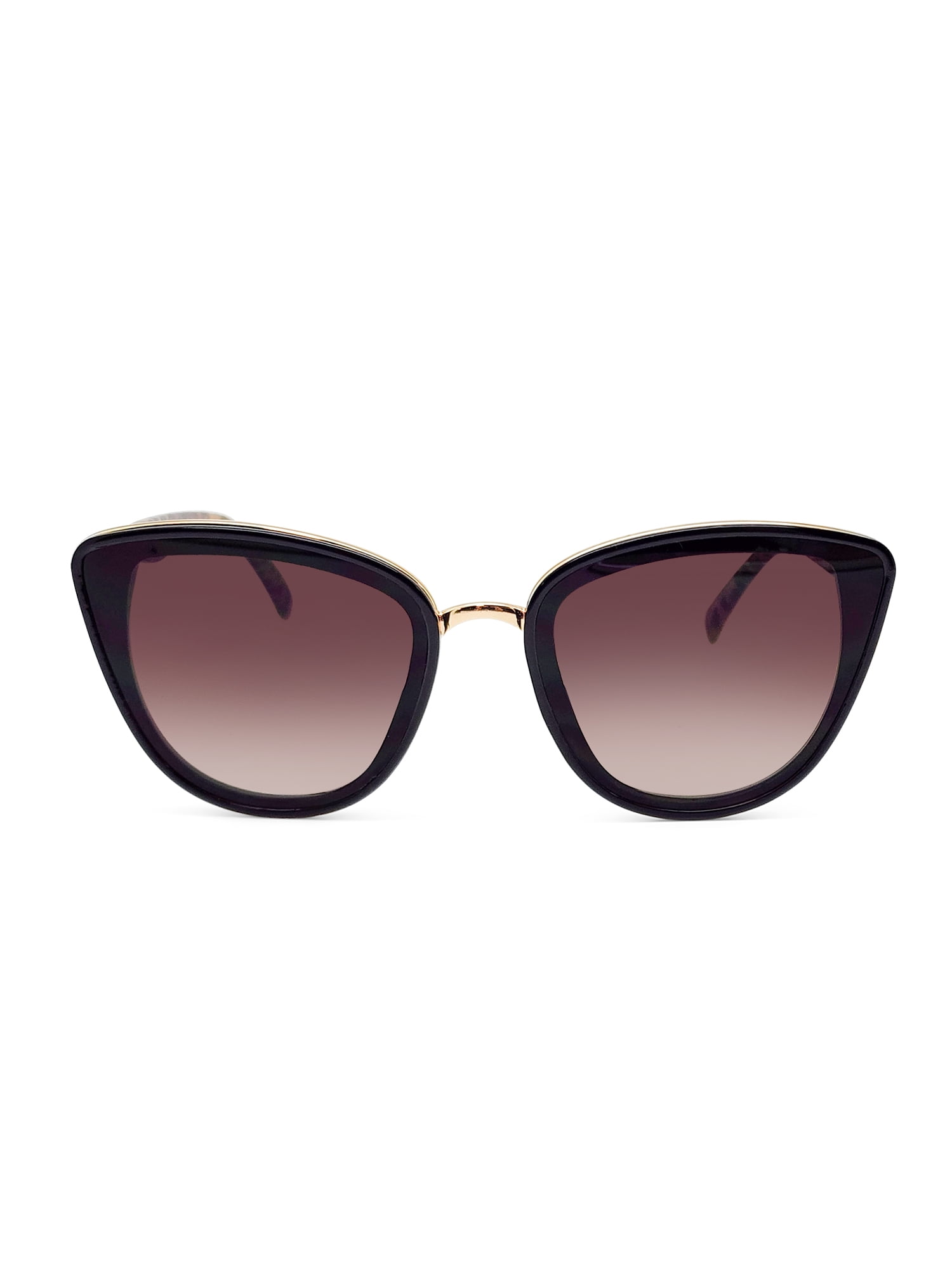 Womens Plastic Cat Eye Black Frame Brown Lens Sunglasses