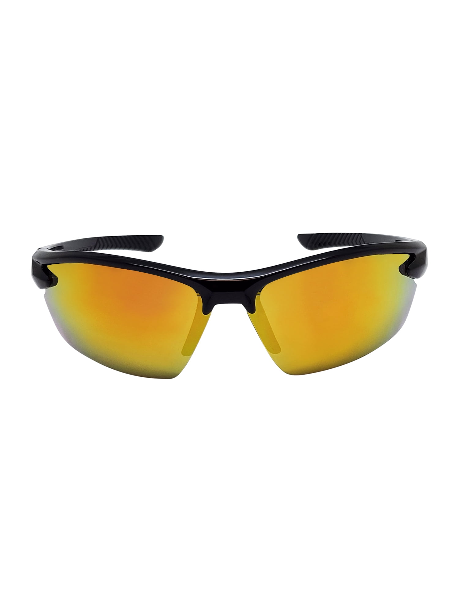 Mens Plastic Sports Wrap Black Frame Yellow Mirror Lens Sunglasses