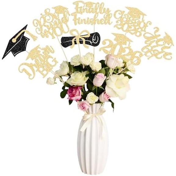 OPPERD 16Pcs Prom 2026 Centerpiece Sticks Class of 2026 Table Flower Centerpieces Sticks Congrats Grad Party Decorations for 2026 Graduation College Prom Party Supplies Gold