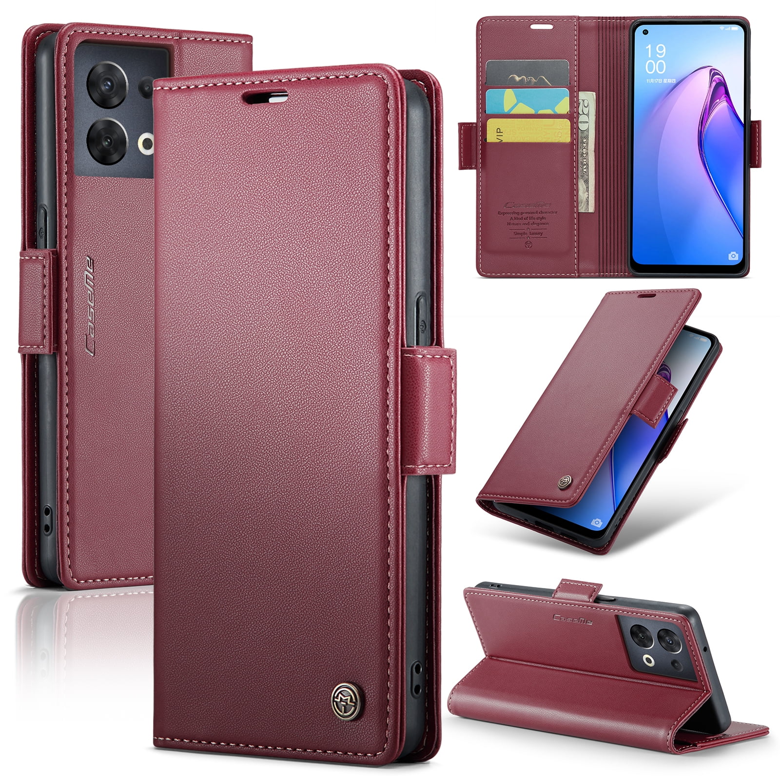 For OPPO Reno 8 5G Reno 10 5G 8T 4G 8 Pro Case Wallet, For Realme C55 10 11 Pro A76 A96 A77 A78 A57 A57S Card Holder PU Leather Magnetic Folio Flip Protective Phone Cover