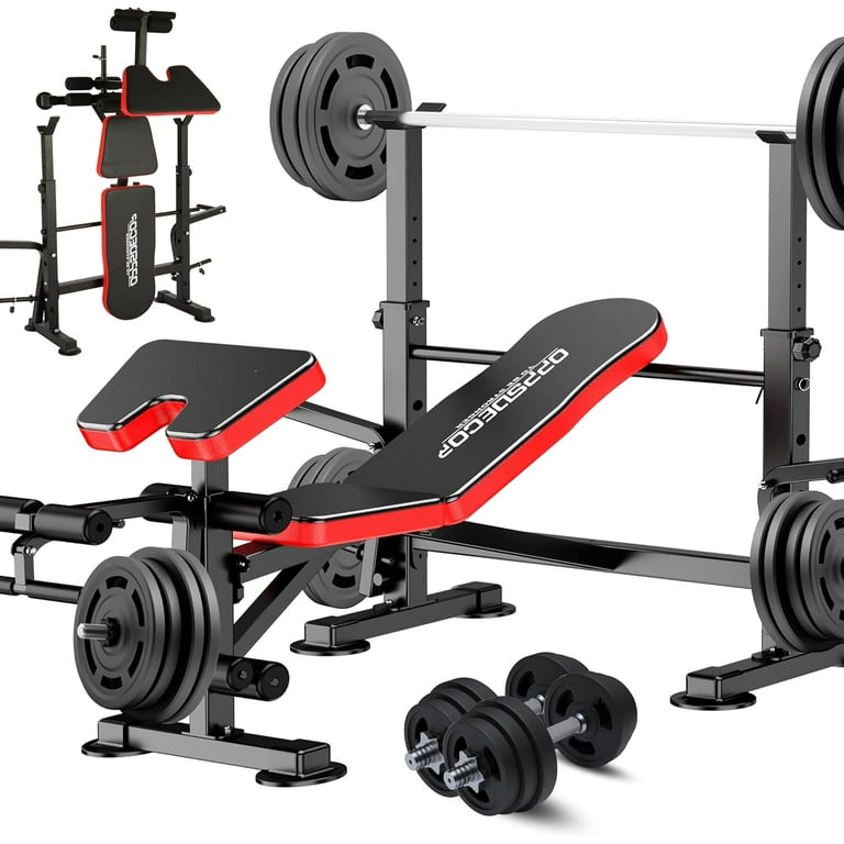 OPPSDECOR 660lbs 6 in 1 Weight Bench Set with Squat Rack Adjustable Workout Bench with Leg Developer Preacher Curl Rack Fitness Strength Training for