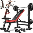 thumbnail image 1 of OPPSDECOR 600lbs 6 in 1 Weight  Set with Squat Rack Foldable  Press with Removable Foot Catch Adjustable Workout  for Home Gym, 1 of 6